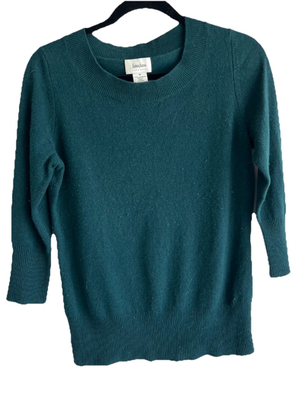 Womans Neiman Marcus emerald green 100% Cashmere 3/4 Sleeve Sweater Size medium